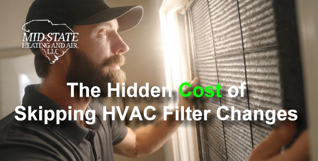The Hidden Cost of Skipping HVAC Filter Changes Mid-State blog image of a technician checking a dirty HVAC air filter