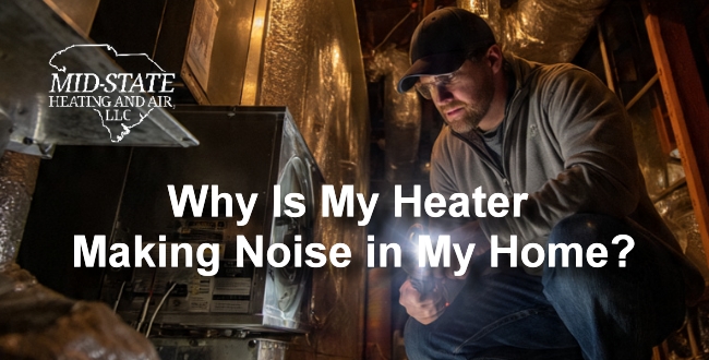 Heater Noise Troubleshooting Guide Mid-State blog image of a technician troubleshooting heater noises