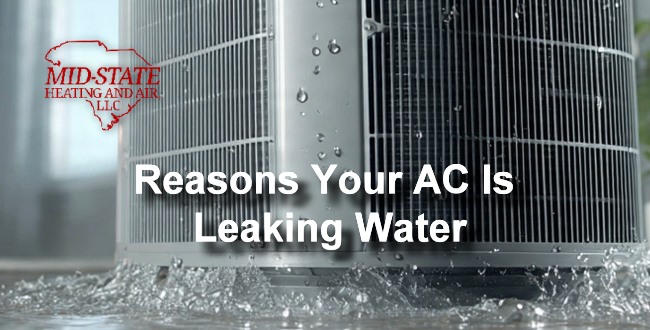 Reasons Your AC Is Leaking Water Mid-State blog image showing an AC unit leaking water